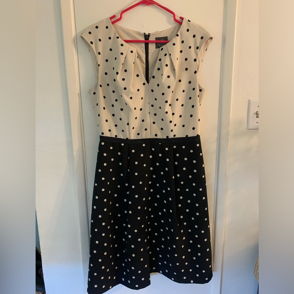 Adrianna Papell Black and White Polka Dot Midi Dress